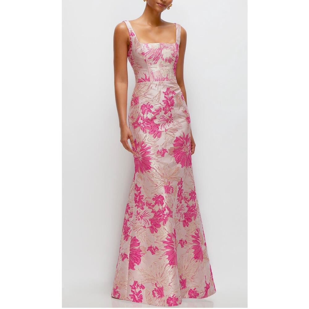Dessy Collection Hibiscus Square Neck Trumpet Gown Size 4 (NEW with Tags)
